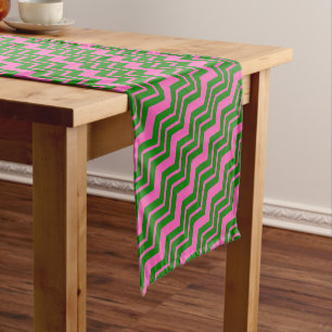 Chemin De Table Court Dessin chevron zigzag vert rose