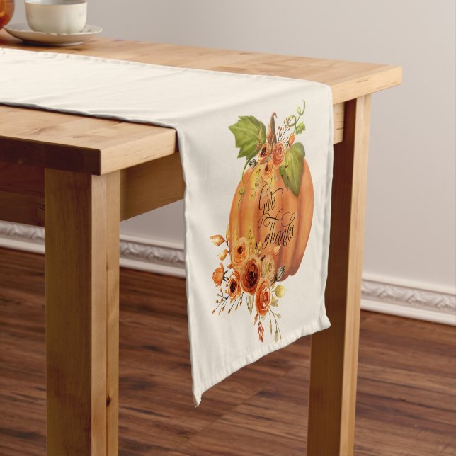 Chemin De Table Court Donner Merci citrouille floral (In Situ)