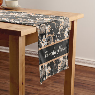 Chemin De Table Court Dragons monogrammes et fleurs