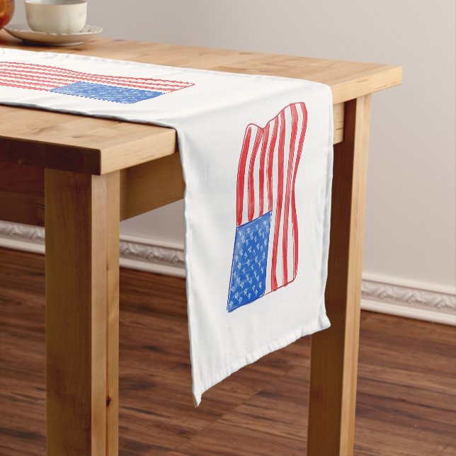 Chemin De Table Court Drapeau patriotique américain Preppy (In Situ)