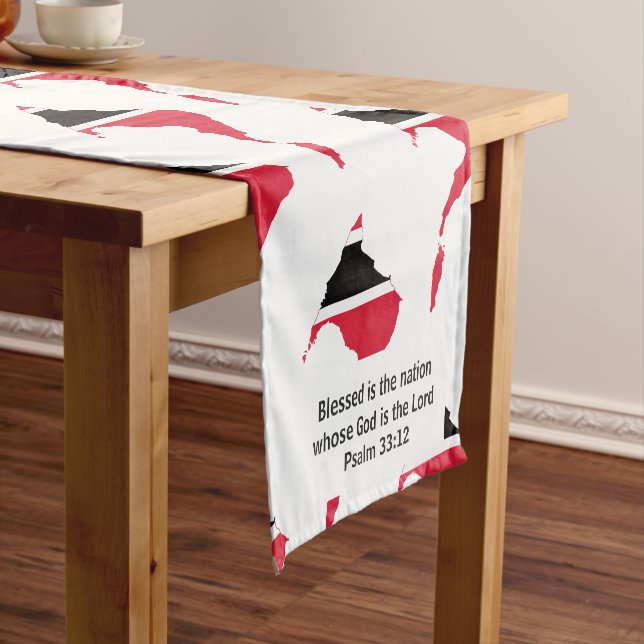 Chemin De Table Court Drapeau TRINIDAD & TOBAGO Écriture chrétienne (In Situ)