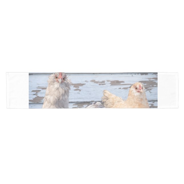 Chemin De Table Court Easter Farmhouse Two Chickens (Horizontal)