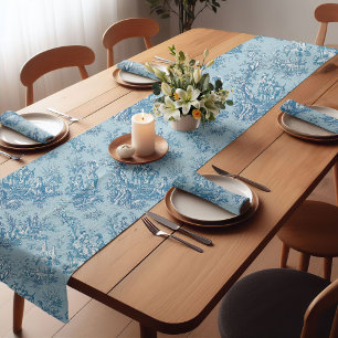 Chemin De Table Court Elégant bleu vintage turquoise toile de jouy impri