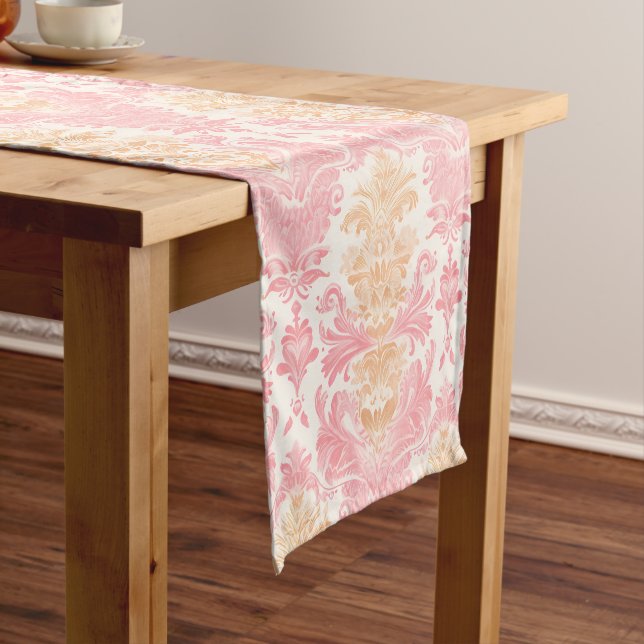 Chemin De Table Court Élégant Damas rose clair (In Situ)