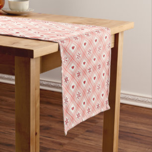 Chemin De Table Court Élégant Flocon De Neige Rose Rétro Et Motif De Coe