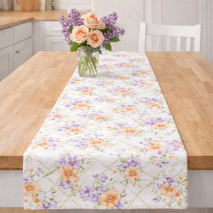 Chemin De Table Court Élégant floral de printemps lavande pêche Cottagec