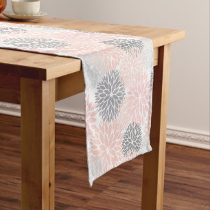 Chemin De Table Court Élégant gris rose dahlia floral