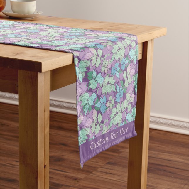 Chemin De Table Court Élégant Lavender Turquoise Foliage Feuille Motif (In Situ)