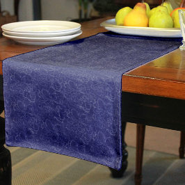 Chemin De Table Court Elégant modèle floral bleu marine argenté