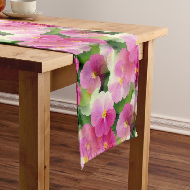 Chemin De Table Court Élégant Motif à fleurs rose et blanc Impatiens (In Situ)