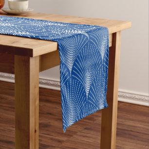 Chemin De Table Court Elégant Motif Art déco Bleu & Blanc