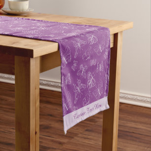 Chemin De Table Court Élégant Motif de papillon blanc pourpre Personnali