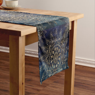 Chemin De Table Court Elégant or Mandala Blue Galaxy Design