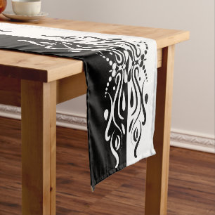 Chemin De Table Court Élégant style arlequin Abstrait noir et blanc