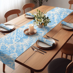 Chemin De Table Court Elégant vintage aqua bleu toile de jouy imprimé