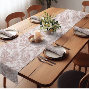 Chemin De Table Court Élégant vintage brun clair toile de jouy imprimé