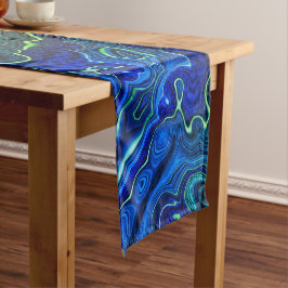 Chemin De Table Court Élégante géométrie esthétique bleu-vert inspirée 