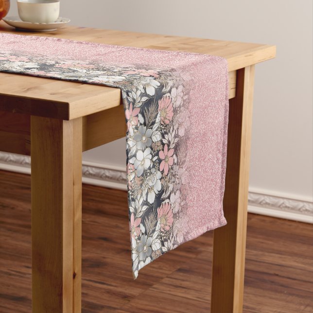 Chemin De Table Court Élégante Parties scintillant dorée rose floral Gra (In Situ)