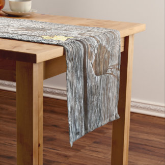 Chemin De Table Court Empreintes à main Oiseaux sur planches en bois ave