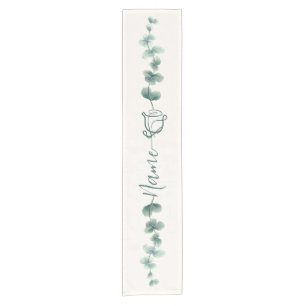 Chemin De Table Court Eucalyptus Motif vert