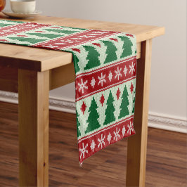Chemin De Table Court Evergreens & Snowflakes Knit