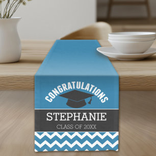 Chemin De Table Court Félicitations Diplômé - Bleu noir Graduation