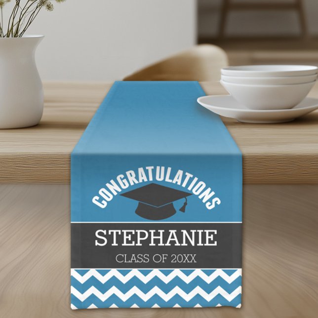 Chemin De Table Court Félicitations Diplômé - Bleu noir Graduation (Custom Table Runner)