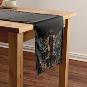 Chemin De Table Court Feline artistique Cercle Twin Cats