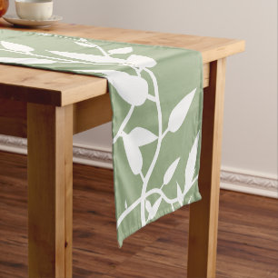 Chemin De Table Court Feuilles botaniques vert sauge