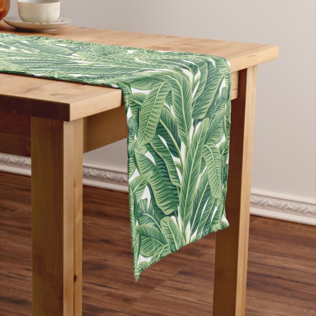 Chemin De Table Court Feuilles de bananes tropicales vertes (In Situ)