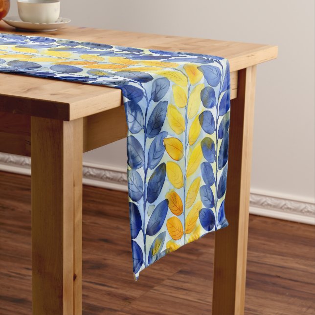 Chemin De Table Court Feuilles jaune et bleu (In Situ)
