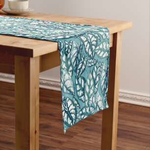 Chemin De Table Court Feuilles tropicaux Turquoises bleus