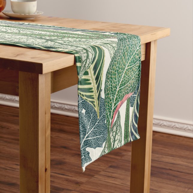 Chemin De Table Court Feuilles tropicaux verts (In Situ)