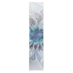 Chemin De Table Court Fleur Abstraite Fractale Moderne Avec Bleu