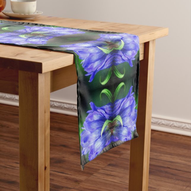 Chemin De Table Court Fleur Gentienne Bleue Art Abstrait (In Situ)