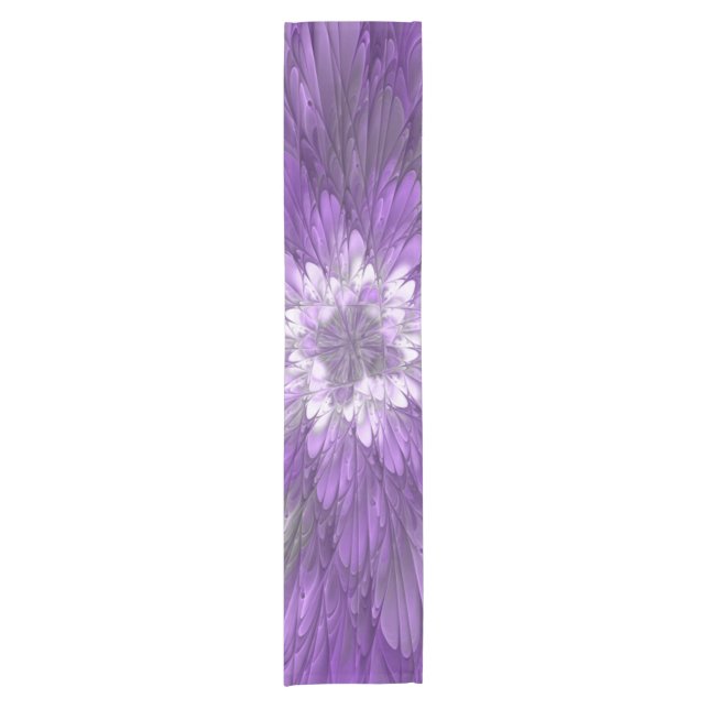Chemin De Table Court Fleur psychédélique violette Abstraite Fractal Art (Devant)