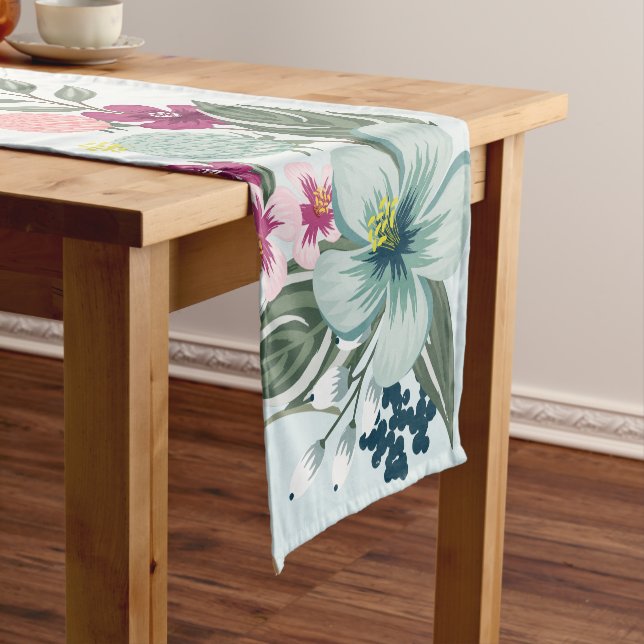 Chemin De Table Court Fleur tropicale sur Blue Ombre (In Situ)