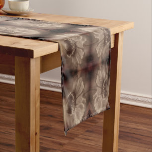 Chemin De Table Court Fleur Zinnia Daisy Soft En Sepia Vintage Abstrait