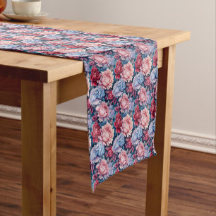 Chemin De Table Court Fleurs bleues et roses