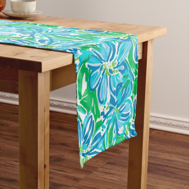 Chemin De Table Court Fleurs bleues preppy (In Situ)