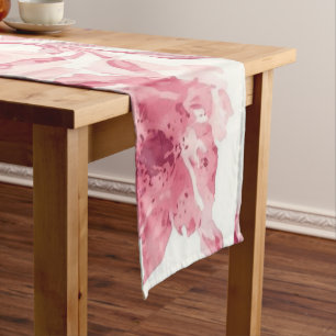 Chemin De Table Court Fleurs de couleur rose tendre en aquarelle florale