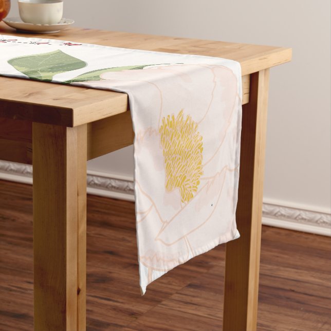 Chemin De Table Court Fleurs florales blanches sur blanc (In Situ)