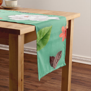 Chemin De Table Court Fleurs jaunes et roses blanches 14