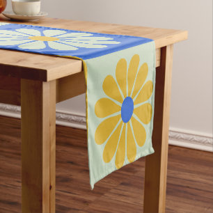 Chemin De Table Court Fleurs Mood rétro Motif en bleu et jaune