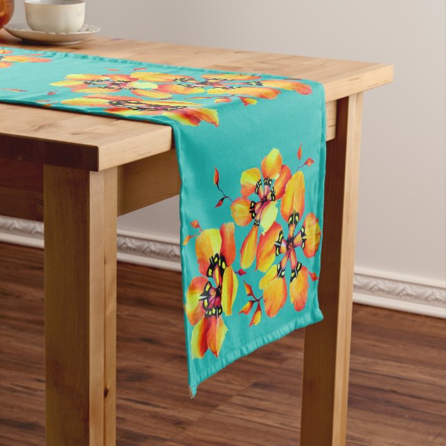 Chemin De Table Court Fleurs orange élégantes - Aqua (In Situ)