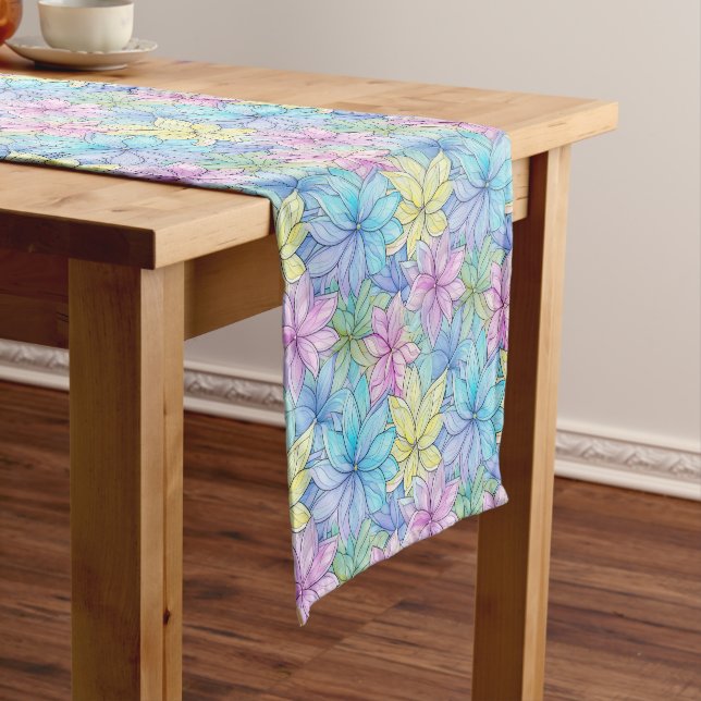 Chemin De Table Court Fleurs rose bleu et jaune (In Situ)