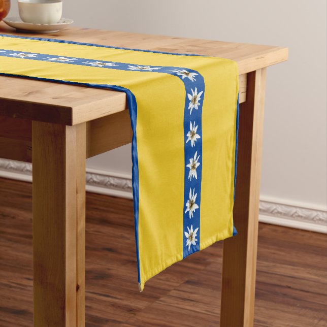 Chemin De Table Court Floral bleu et jaune Edelweiss (In Situ)