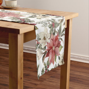 Chemin De Table Court Floral Elegant Aquarelle Joyeux Noël