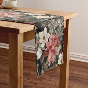 Chemin De Table Court Floral Elegant Aquarelle Joyeux Noël