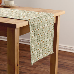 Chemin De Table Court Flore décorative en blanc et beige